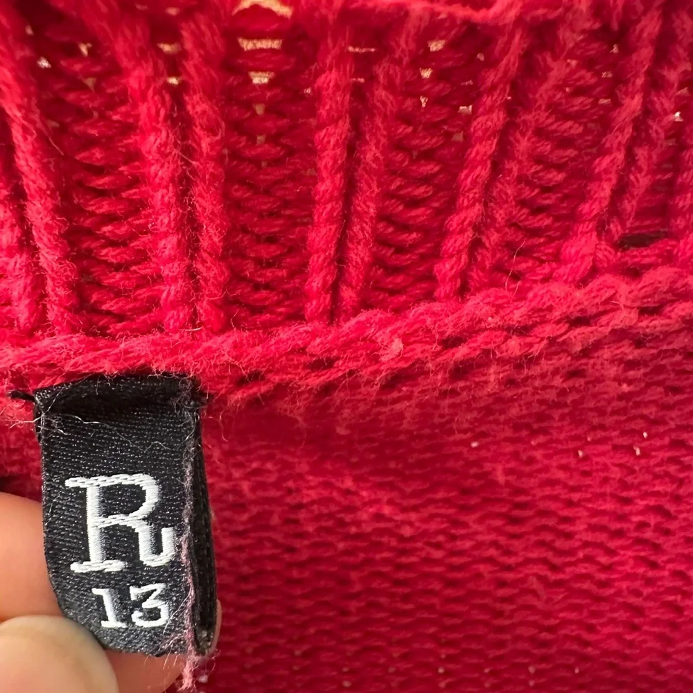 R13 Hearts Oversized Sweater Crew Pullover Distressed Punk Street Intarsia Red M - Picture 6 of 8